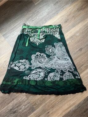 Desigual Green and White Paisley Midi Skirt